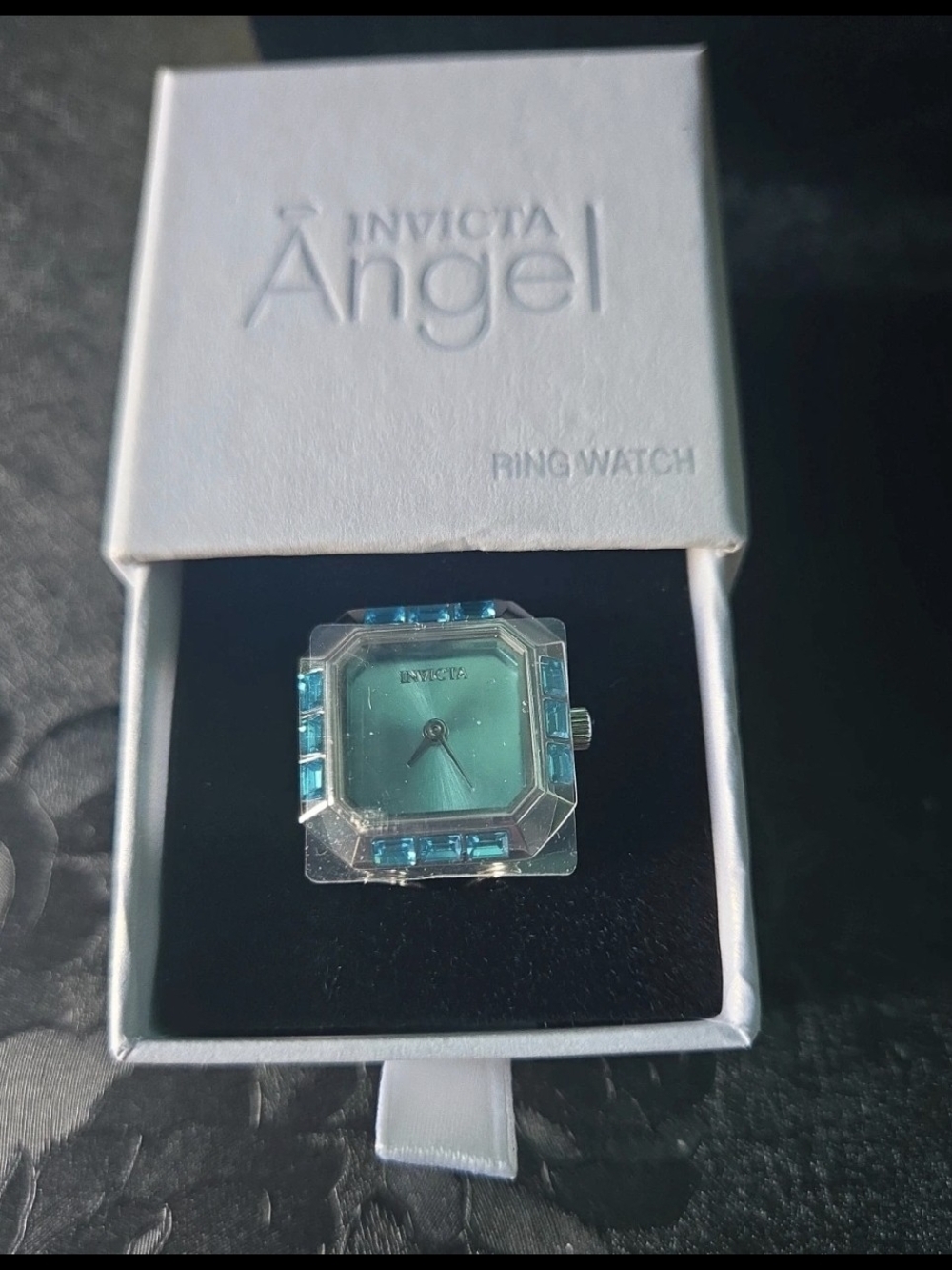 49579 Invicta Mini Angel Blue Dial Gem Set Bezel Ring Watch 21.5mm